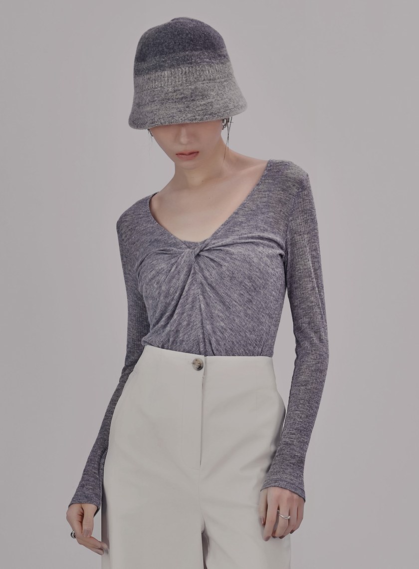 氣質扭結V領長袖上衣